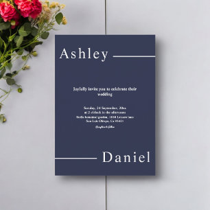 Convite Casamento Simples Moderno Azul Marinho Branco Deli