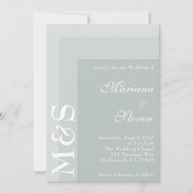 Convite Casamento Simples Moderno Chic Script Verde Sálvia (Frente)