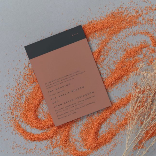 Convite Casamento Simples Moderno com Banda Negra Monogram (Criador carregado)