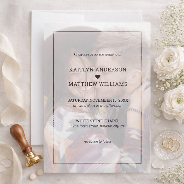 Convite Casamento Simples Moderno com Foto Desbotada Branc (Faded Photo Wedding Invitation)