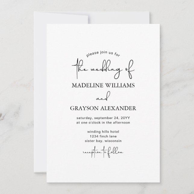 Convite Casamento Simples Moderno com Letra à Mão (Frente)