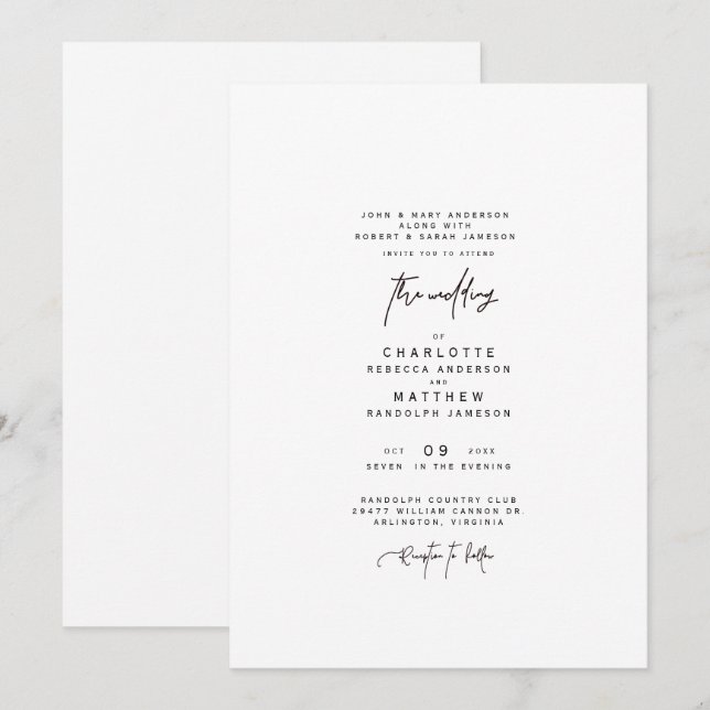 Convite Casamento Simples Moderno de Ambos os Pais (Frente/Verso)