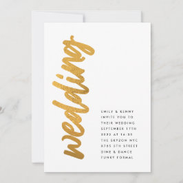 Convite Casamento Simples Moderno de Folha Negra Dourada