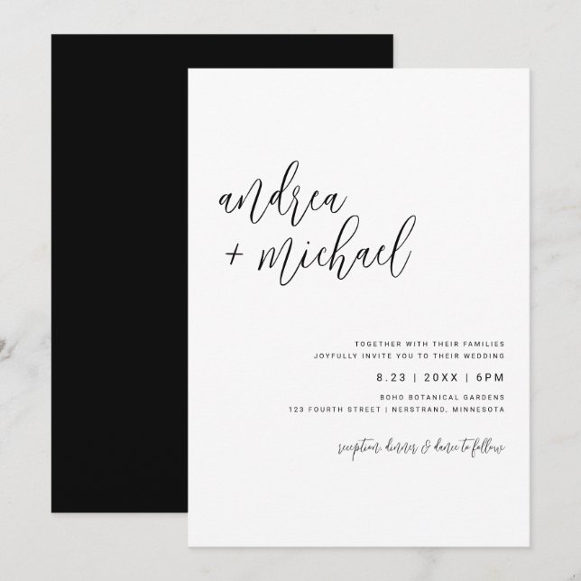Convite Casamento Simples Moderno Elegante Minimalista Ras (Frente/Verso)