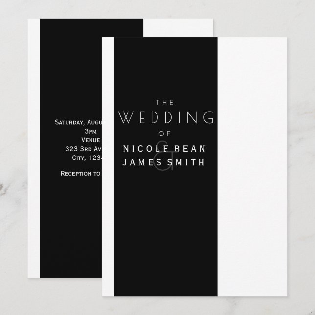Convite Casamento Simples Moderno Elegante Preto e Branco (Frente/Verso)