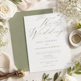 Convite Casamento Simples Moderno em Verde e Branco