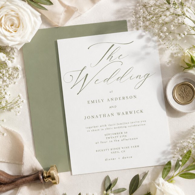 Convite Casamento Simples Moderno em Verde e Branco (Criador carregado)