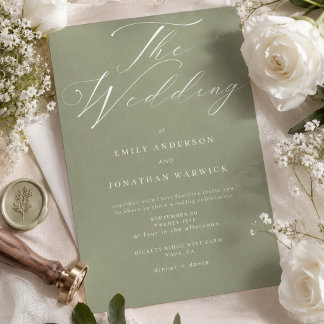 Convite Casamento Simples Moderno em Verde e Branco