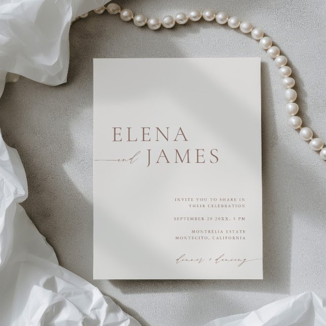 Convite Casamento Simples Moderno Marfim e Mocha (Modern Neutral Ivory & Mocha Wedding Invitation)