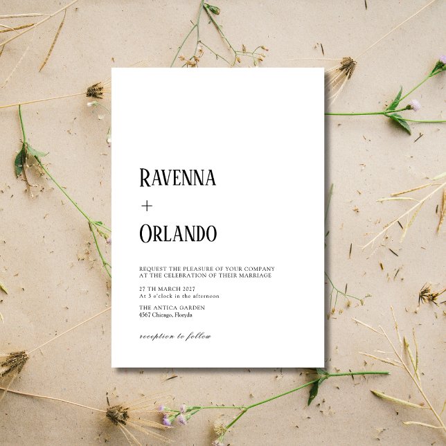 Convite Casamento Simples Moderno Minimalista Preto e Bran (Criador carregado)