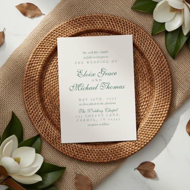 Convite Casamento Simples Moderno Minimalista Verde Salvia (Simple Modern Minimalist Sage Green Wedding Invitation)