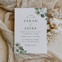 Convite Casamento Simples Moderno Mínimo de Folha Verde