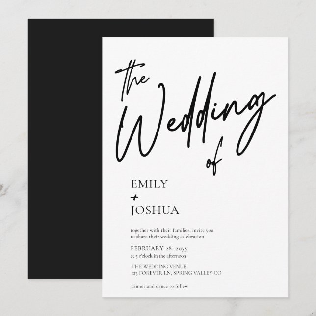 Convite Casamento Simples Moderno Preto e Branco (Frente/Verso)