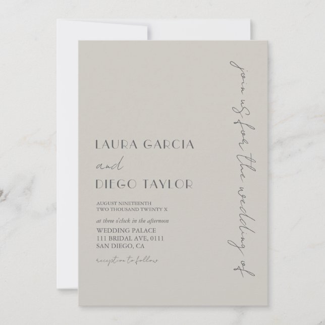 Convite Casamento Simples Moderno Taupe (Frente)