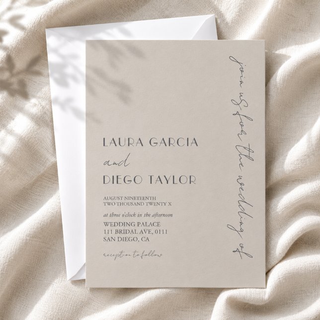 Convite Casamento Simples Moderno Taupe (Criador carregado)