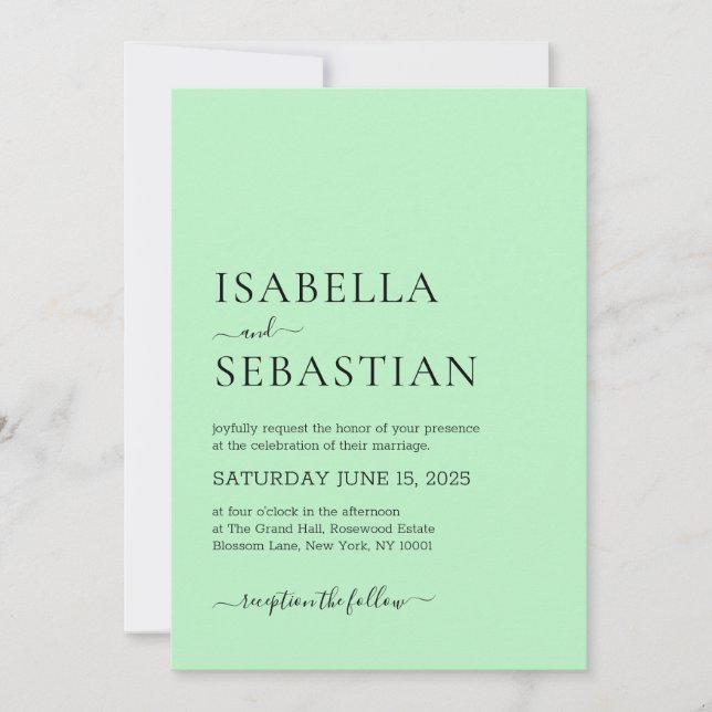 Convite Casamento Simples Moderno Verde Claro (Frente)