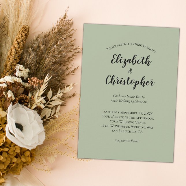 Convite Casamento Simples Moderno Verde Salvia Minimalista (Criador carregado)