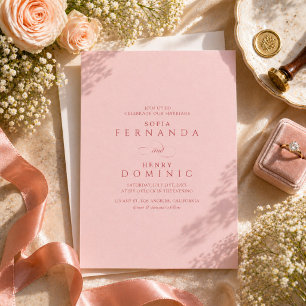 Convite Casamento Simples Moderno Vermelho e Rosa