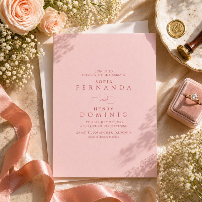 Convite Casamento Simples Moderno Vermelho e Rosa (Criador carregado)