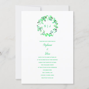 Convite Casamento Simples Monograma Crest Green Boho