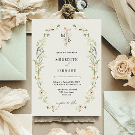 Convite Casamento Simples Monograma de Flor Silvestre Rúst