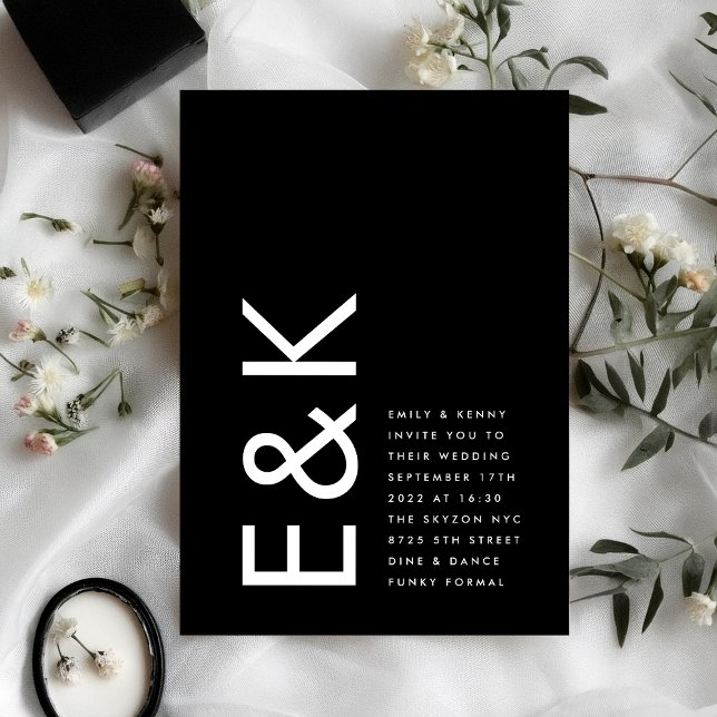 Convite Casamento Simples Monograma Grande Ultra Moderno (Criador carregado)