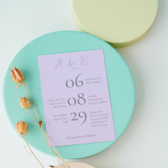 Convite Casamento Simples Monograma Mínimalista de Lavanda (Criador carregado)