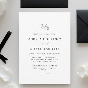 Convite Casamento Simples Monograma Preto e Branco