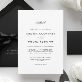Convite Casamento Simples Monograma Preto e Branco