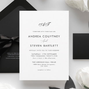 Convite Casamento Simples Monograma Preto e Branco