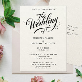 Convite Casamento Simples Na moda Negro E Caligrafia Branc