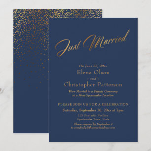Convite Casamento Simples Navy & Dourado com Letreiro de C