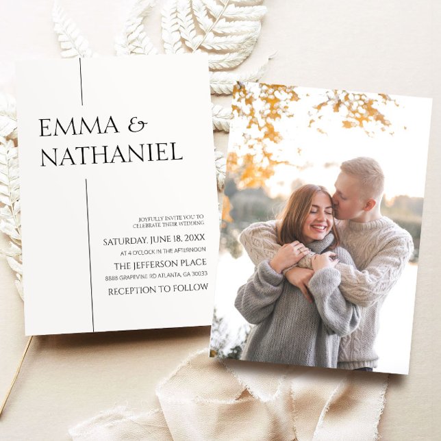 Convite Casamento Simples Negro Branco Minimalista (Criador carregado)