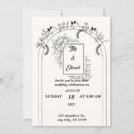 Convite Casamento Simples Negro e Esbranquiçado Minimalist
