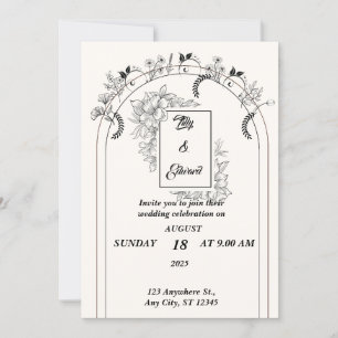 Convite Casamento Simples Negro e Esbranquiçado Minimalist