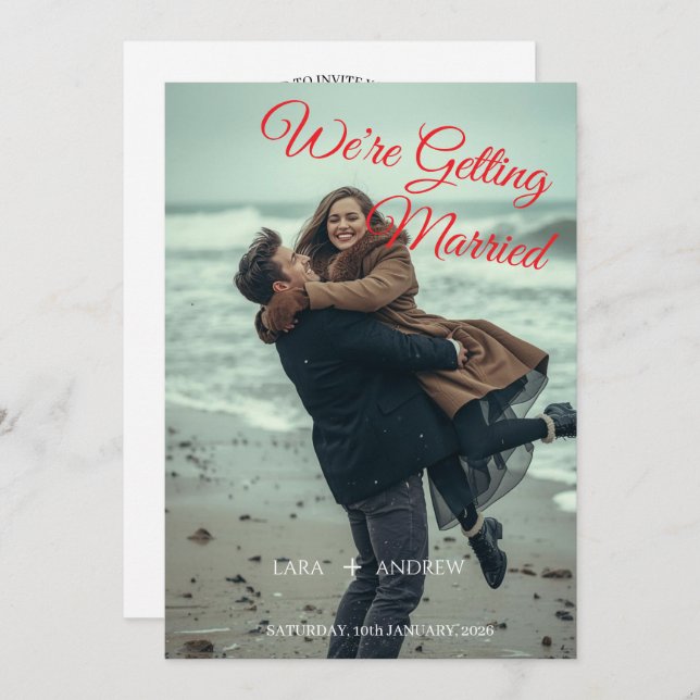 Convite Casamento Simples Personalizado Moderno Salvar a d (Frente/Verso)