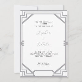 Convite Casamento Simples Prata e Branco em Arte Deco Vint