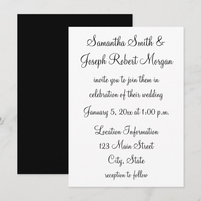 Convite Casamento Simples Preto e Branco (Frente/Verso)
