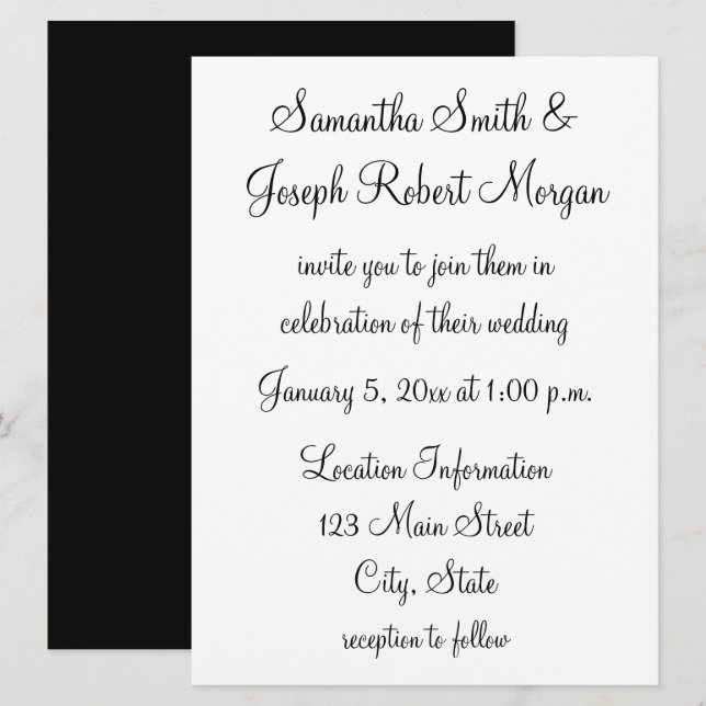 Convite Casamento Simples Preto e Branco (Frente/Verso)