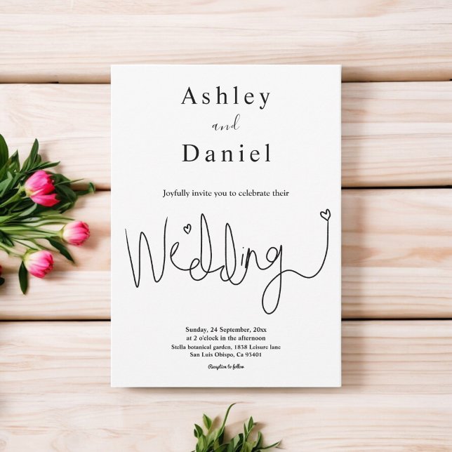 Convite Casamento Simples Preto E Branco Da Caligrafia Ele (Criador carregado)