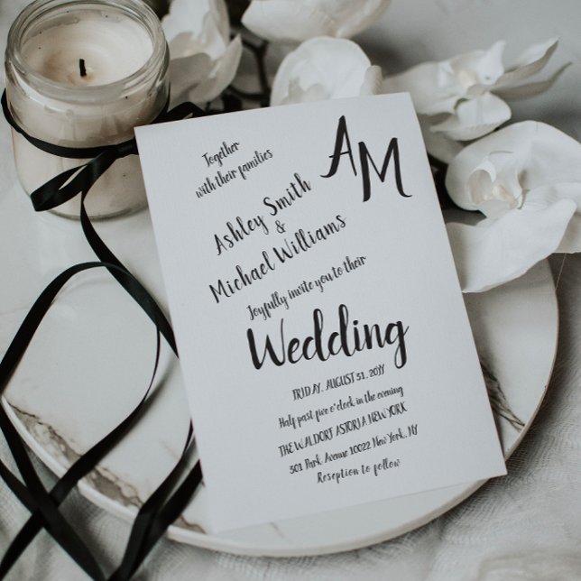 Convite Casamento Simples Preto e Branco Manuscrito Modern (Criador carregado)