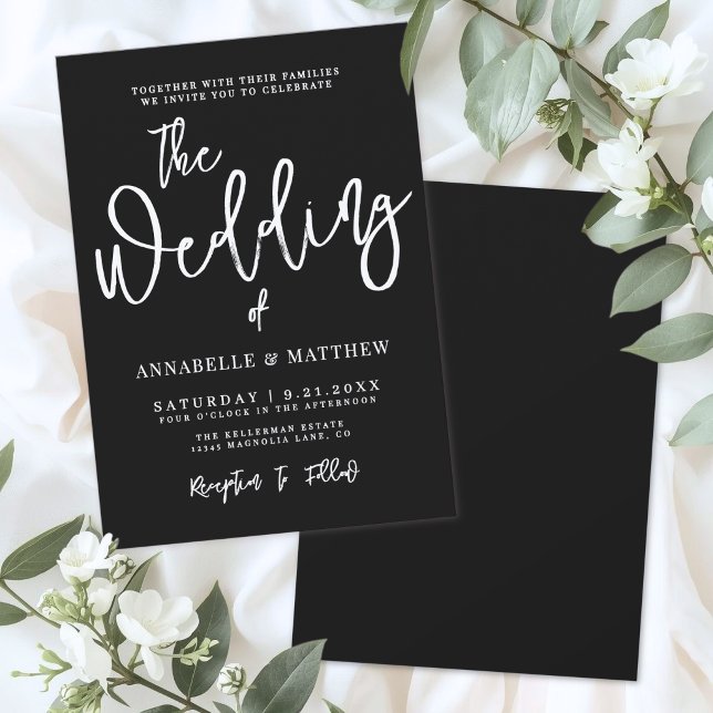 Convite Casamento Simples Preto e Branco Moderno (Modern White Black Simple Wedding Invitation)