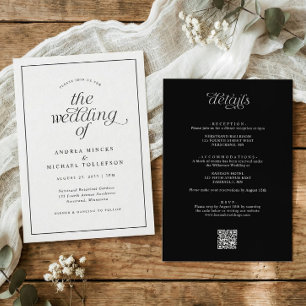 Convite Casamento Simples Preto e Branco Tudo em Um