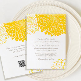 Convite Casamento simples QR RSVP de Chrysanthemum Amarelo