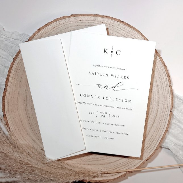 Convite Casamento Simples Romântico Negro e Branco (Modern romantic wedding invitations with simple heart design)