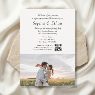 Convite Casamento Simples Rótulo 2 Código QR Foto Off Bran