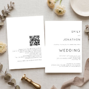Convite Casamento Simples Tipografia Código QR Preto e Bra