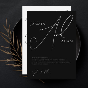 Convite Casamento Simples Tipografia Script Preto Branco