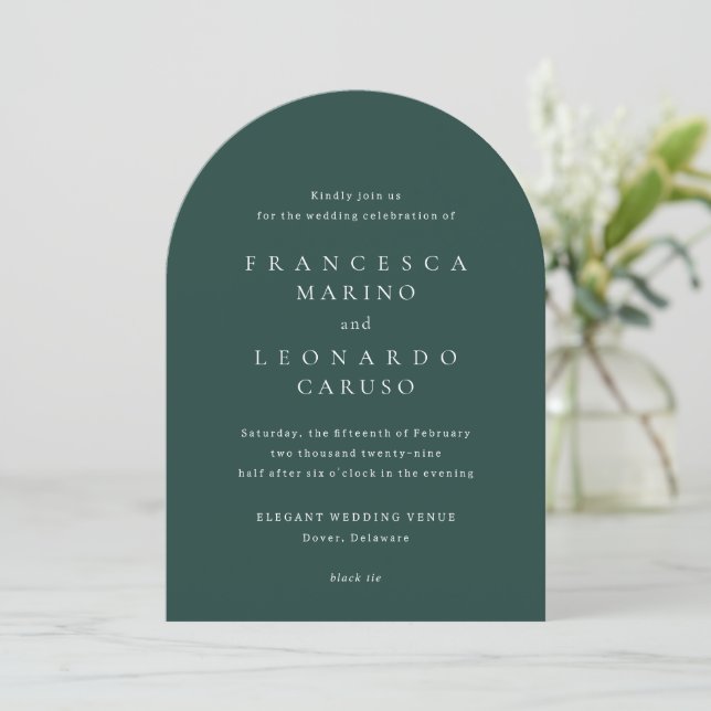 Convite Casamento Simples Verde Esmeralda Clássico (Em pé/Frente)