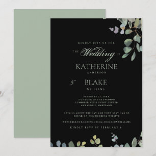 Convite Casamento Site de Eucalipto Preto Elegância e Graç